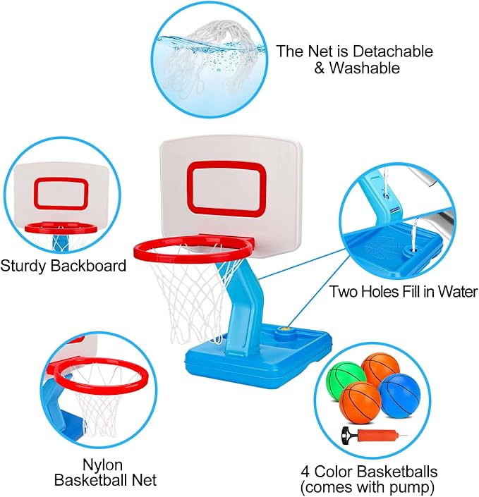 Toddler Basketball Hoop Indoor Mini Adjustable Basketball Goal with Ball Pump Outdoor Toys Backyard Game Outside Pool Basketball Toys for 3 4 Year Old Boy Girl Kid Toy Age 4-8 Birthday Gift