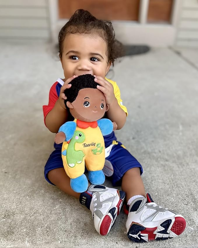 OUOZZZ 10" Soft Black Baby Boy Doll Set, Baby Doll Accessories Pretend Playset for Social Emotional Learning, Birthday Gift for 2 Year Olds Boy