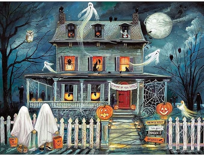 Bits and Pieces – 500 Piece Jigsaw Puzzle for Adults – Enter If You Dare - Haunted House Halloween Trick or Treat Jigsaw Puzzle by Artist Ruane Manning, Completed Puzzle Size: 18" x 24"