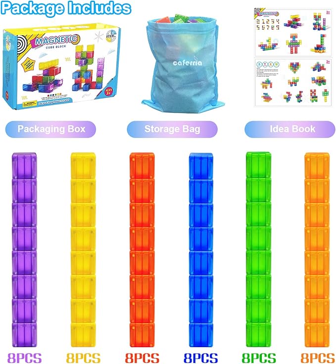 48PCS Magnetic Blocks - 1.38 inch Building Blocks for Toddlers, STEM Building Toy for Kids, Montessori Toys for 3 4 5 6+ Year Old, Magnet Sensory Travel Toys Christmas Birthday Gifts for Boys Girls