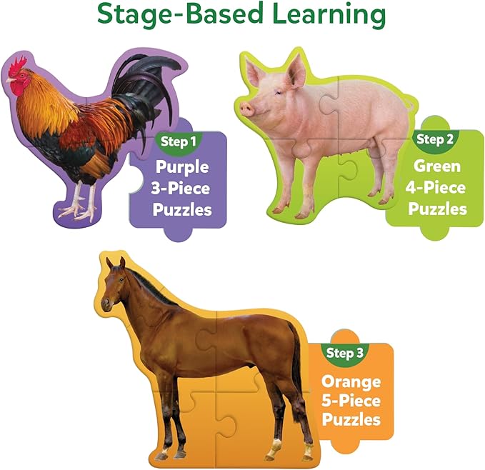 Skillmatics Step by Step Puzzles - 40 Piece Jigsaw & Toddler Puzzle, Montessori Educational Toy for Boys & Girls, Farm Animals, Travel Friendly, Gifts for Kids Ages 3, 4, 5 and Up