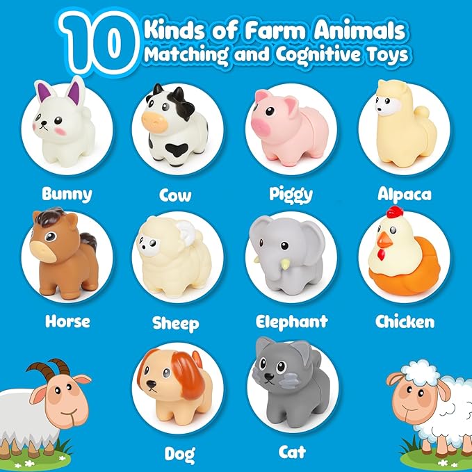 Montessori Farm Animals for Toddlers 18+Month,Early Educational Little People Animals Figurines Learning Fine Motor Matching Games Easter Basket Stuffers Gift for Boys Girls