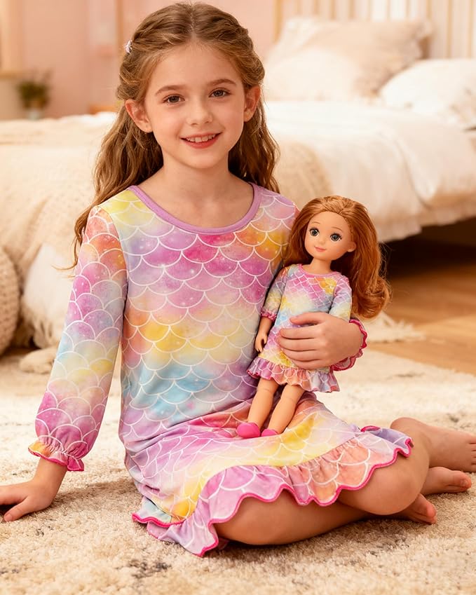 LQSZ Doll and Girl Matching Nightgown Outfit Pajamas Nightie Nightgown for Girls and Dolls Clothes