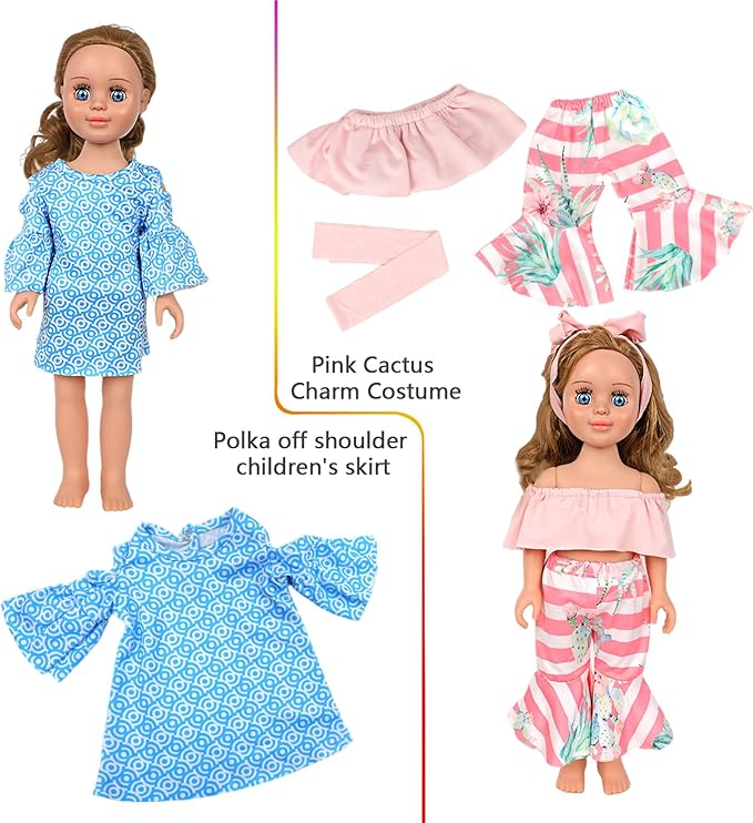 MSYO 10 Sets Doll Clothes for 17 - 18 Inch Dolls, 17 Pcs Diverse Outfits (Lace Dress, Unicorn Shirt & More), Fashion Dress - Up Set for Girl Doll Play & Gifting
