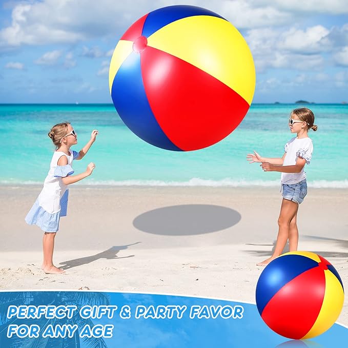 Seematn 2 Pack Giant Beach Balls, 40 Inch Large Inflatable Balls Rainbow Color Big Plastic Toys for Kids and Adults, Summer Pool Games, Backyard Fun, Beach Party