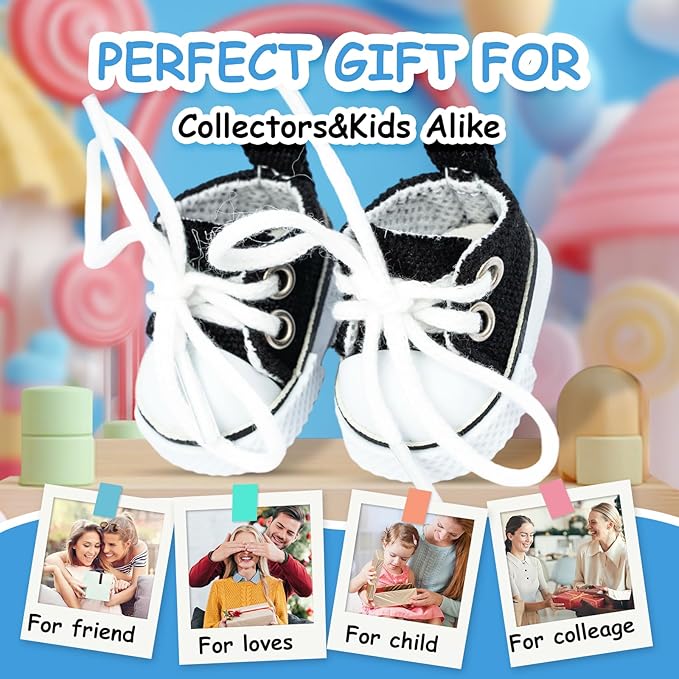 Mini Doll Shoes, 1 Pair Cute Lace Up Canvas Sneakers Compatible for 17cm/15cm Doll Shoes Toy Outfit Accessories (Black)