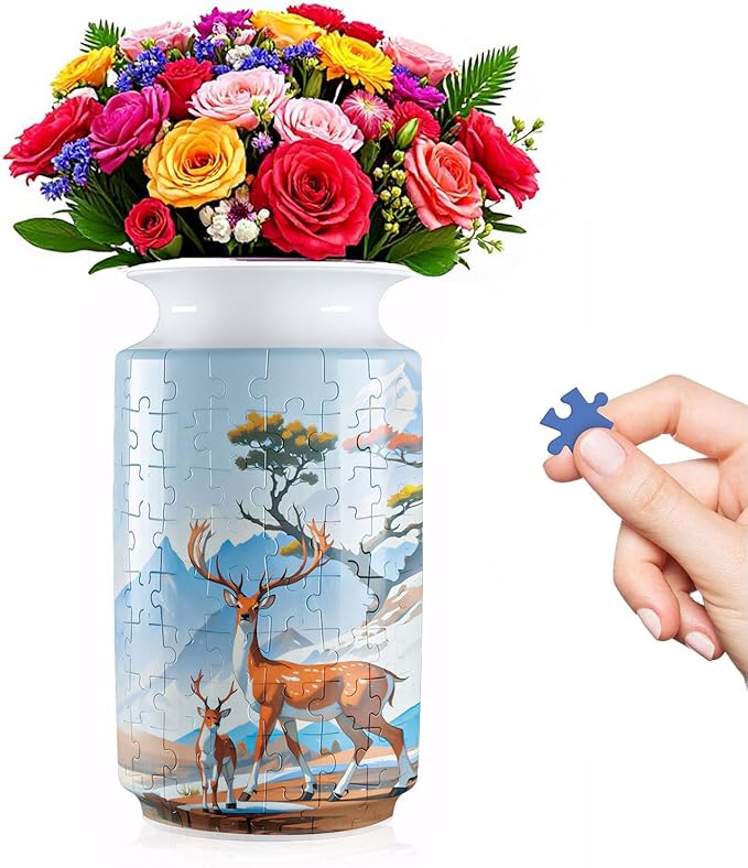 3D Puzzle Vase, 162 Curved Pieces DIY Flower Vase Craft Kit & 3D Puzzles for Adults, Creative Jigsaw Art Project Home Décor Centerpiece, (D-Blue Pavilion)