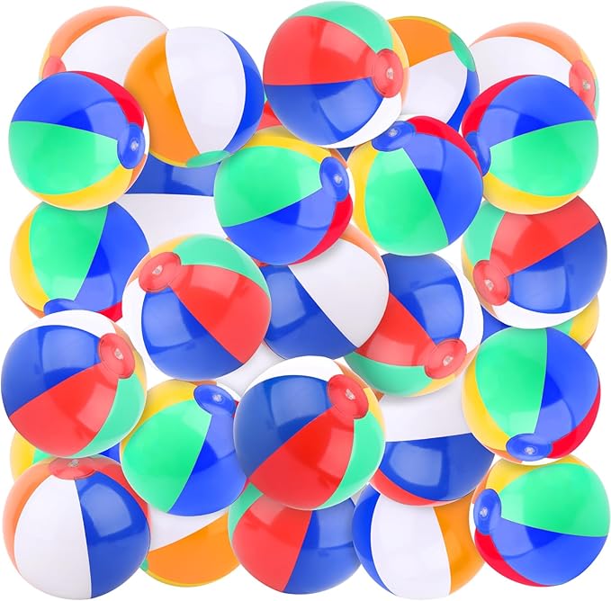 Coopay 30/60/120 Pack Inflatable Beach Balls Classic Rainbow Swimming Pool Ball Birthday Beach Party Decoration Summer Water Games Gifts 8 to 12 Inches from Inflated to Deflated