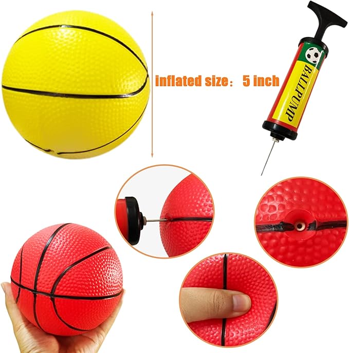 12Pcs 5Inch Mini Basketballs,Colorful Rubber InflatableBasketball,Pool Kick Balls Toy with Inflation Pump for Indoor Mini Basketball Hoop,Beach Sports Game,Party Favor