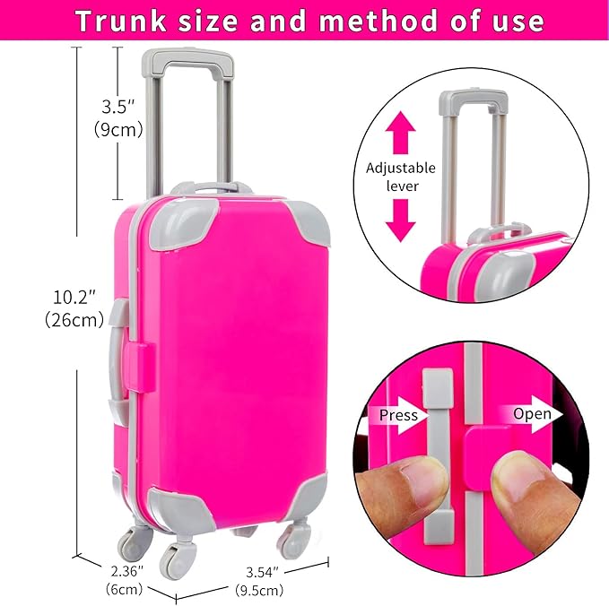 XFEYUE 23 Pcs American 18 inch Doll Clothes and Accessories - Suitcase Luggage , Pillow, Sunglasses, Camera, Passport, Mobile Phone , Computer Doll Travel Gear Play Set (No Dolls)