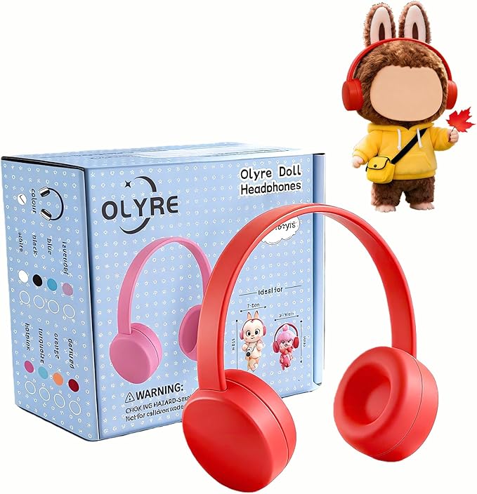 Olyre Doll Headphones for Dolls, Fits 17cm(6.69") Height Trendy Dolls or 1/6 BJDs, Miniature Headset Costume/Clothing Accessory (Doll Not Included) (Red)