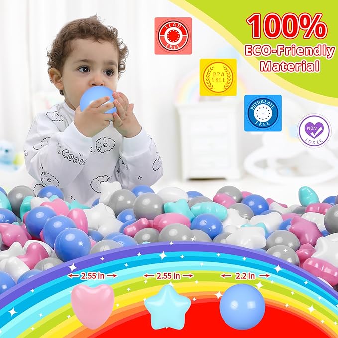 Star Ball Pit Balls for Toddlers -200pcs Phthalate Free BPA Free Crush Proof Play Balls Play Tent Pool Playhouse Playpen Party Decoration.