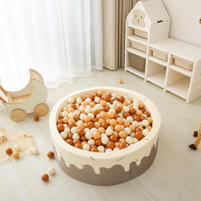 GOGOSO Ball Pit Balls for Toddler, Baby Plastic Playballs Kids Soft Pastel Pelotas Non-Toxic BPA-Free,Cream Coffee+Khaki+White,100 Balls