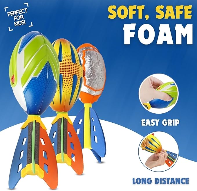 Liberty Imports 3 Pack Whistling Foam Footballs with Tail – Pocket Missile Rocket Football Toy Set for Kids – Aero Howling Sports Flyers for Outdoor Games, Backyard Play, Beach
