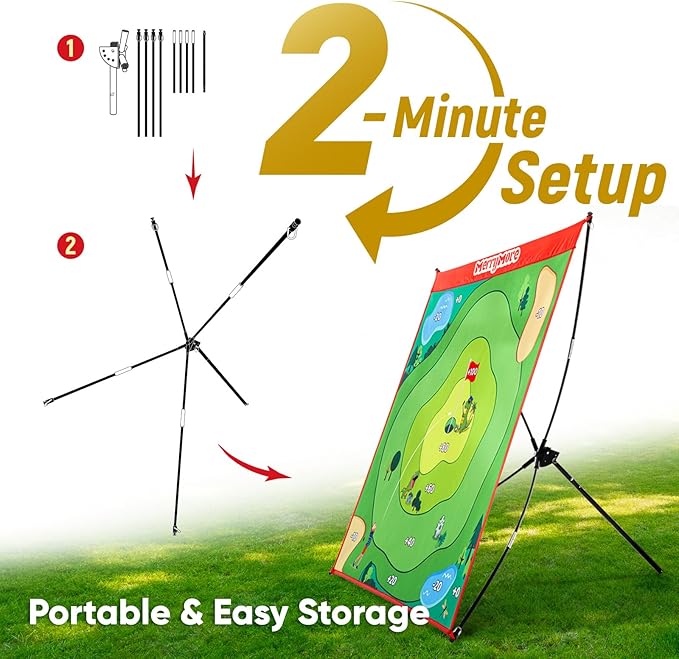 Golf Chipping Game Set : Portable 6-Angle Adjustable Practice Mat Set with 20 Sticky Balls for Indoor Outdoor Family Fun (Golf Club Not Included)