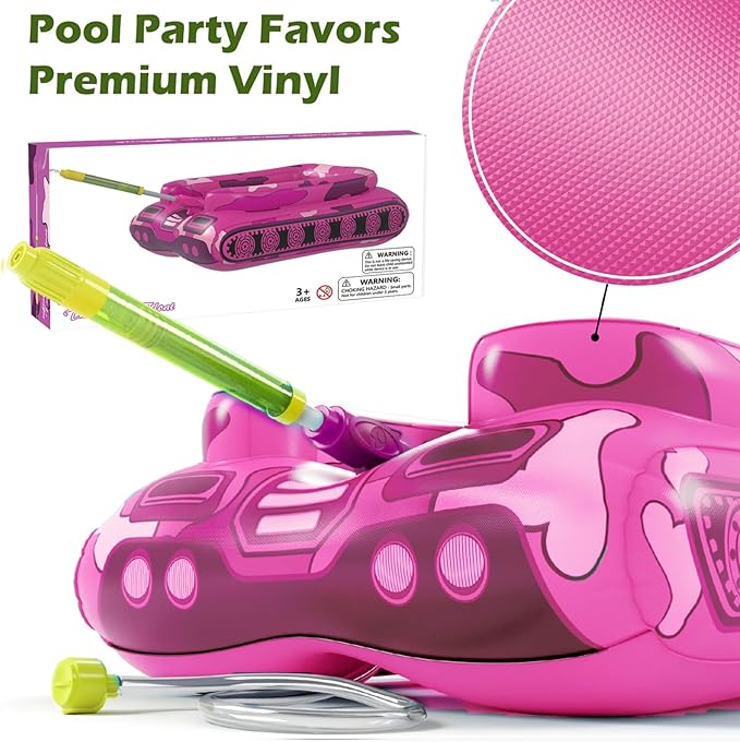 Inflatable Tank Pool Floats Kids - Jasonwell Toddler Pool Floaties Swimming Pool Tank with Water Cannon Gun Swim Floaty Rafts Lake Beach Party Pool Toys for Boys Girls Toddlers Kids