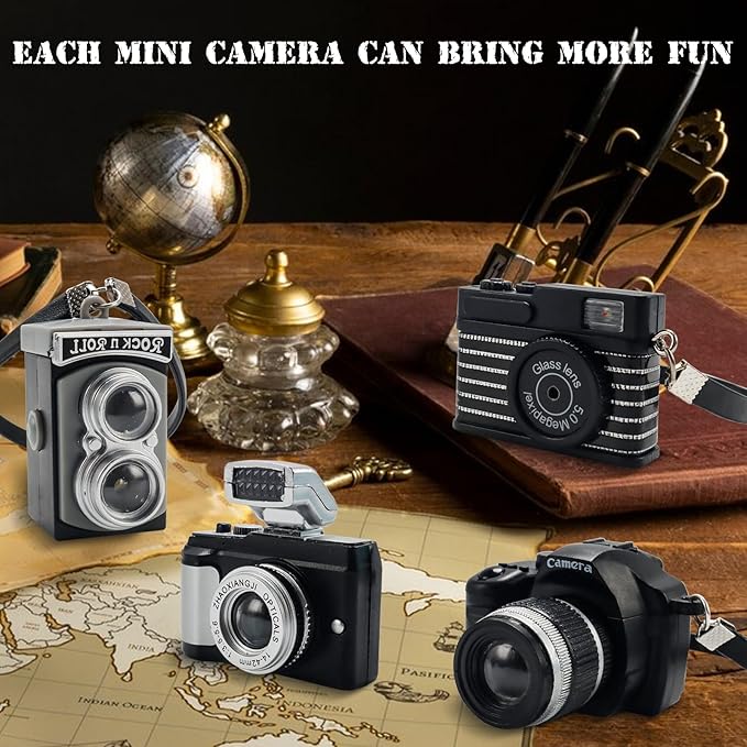 4 Pcs Miniature Camera 1:4 Scale Mini SLR Camera Prop Ornament Vintage Camera Model Mini Decoration Accessories Photography Props