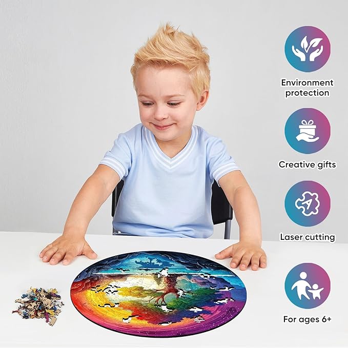Reouinty Puzzles for Adults 200 Pieces, Life Tree Rainbow Waterfall Jigsaw Puzzles, Wall Decor, Unique Shape Adult Puzzles, Wood Puzzle Creative Gift for Adults 11.2x11.2 in