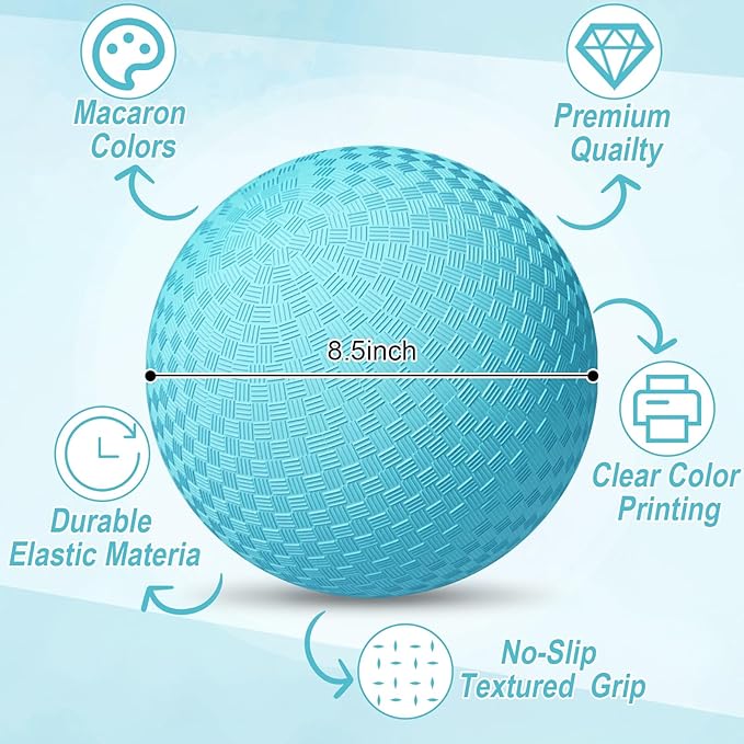 6 Pcs Macaron Playground Balls 8. 5 Inch Pastel Color Rubber Bouncy Balls for Kids Inflatable Colored Dodgeball Kickball Handball for School Backyard Beach Indoor Outdoor Games (Blue)