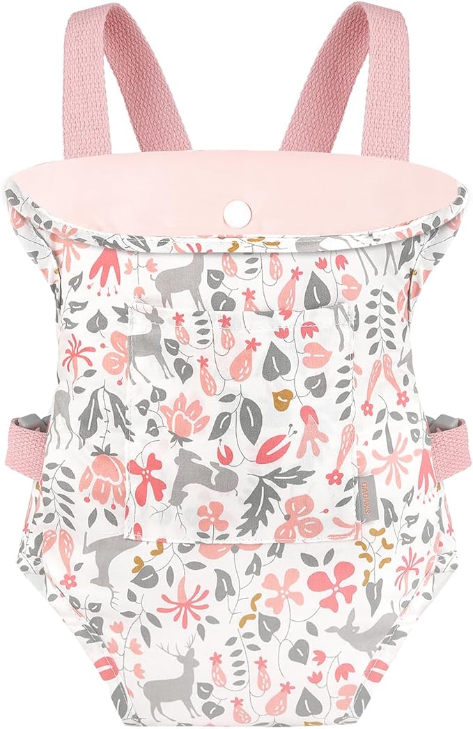 GAGAKU Baby Doll Carrier, Baby Doll Accessories up to 18-inch Dolls, Reborn Baby Dolls Carrier for Little Girls – Pink (Reindeer)