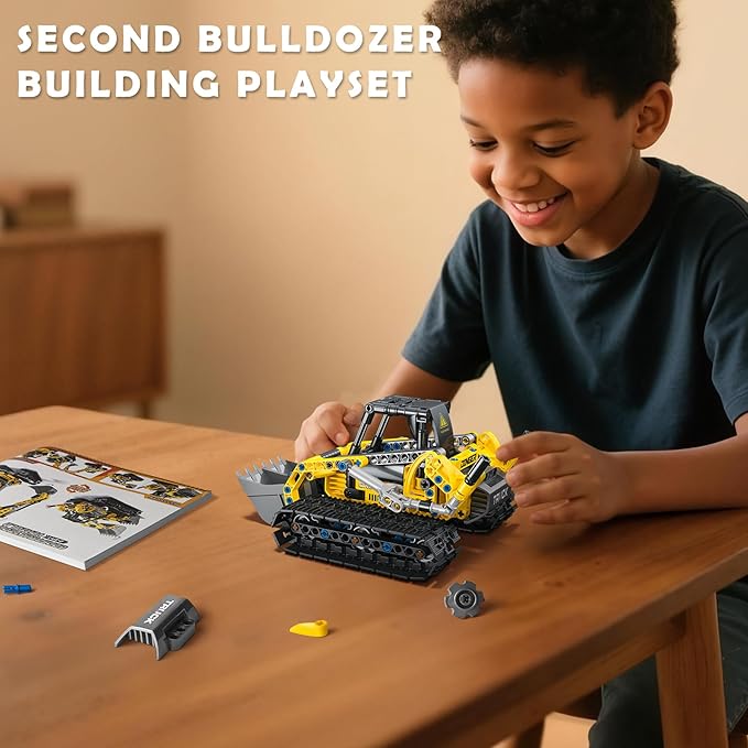 2-in-1 Excavator & Bulldozer Building Kit - 399 Pieces STEM Educational Construction Toys for Kids, Creative Birthday Gift Idea