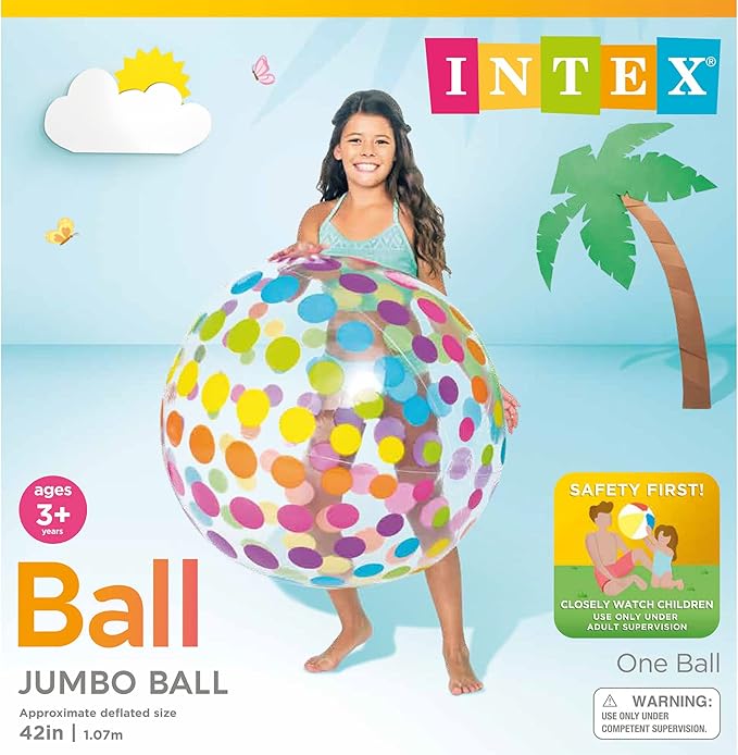 Intex Jumbo Inflatable Ball with Colorful Dot Pattern, Multi, 42"