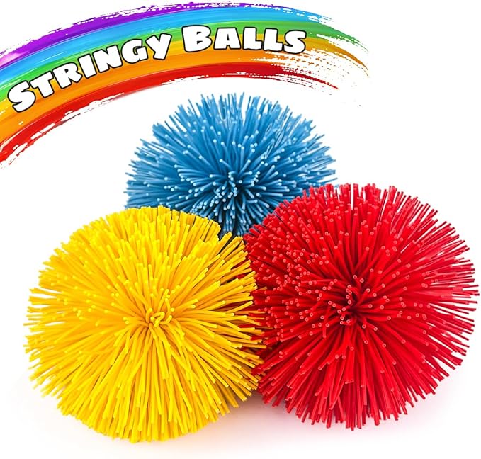 Easter Basket Stuffers for Kids – 3 Pack 4 Inch Large Stringy Balls, Sensory Fidget Toys for Boys & Girls, Easter Egg Fillers, Stress Relief & Hand Exercise Toys, 90s Retro Party Favors