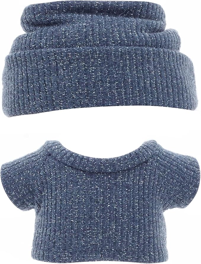 Etistta 17cm Doll Clothes with Hat, Glitter Knit Cap Top Doll Clothes for 17cm Doll Accessories Outfits (Navy Blue)