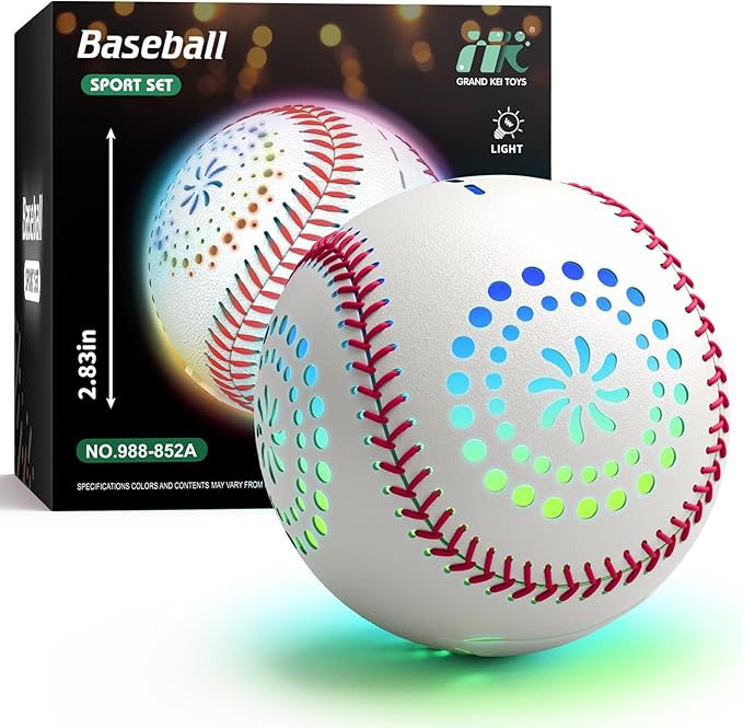 Light up Baseball with LED Rechargeable, 9 Lighting Modes Glow in The Dark Baseball Gifts for Boys 8-12, Official Size Leather Weighted Balls for Day Night Indoor Outdoor Sport Game