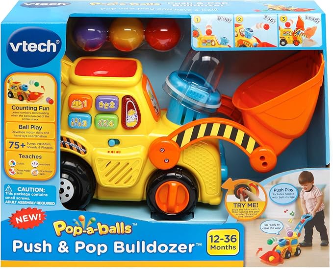 VTech Pop-a-Balls Push and Pop Bulldozer, Yellow
