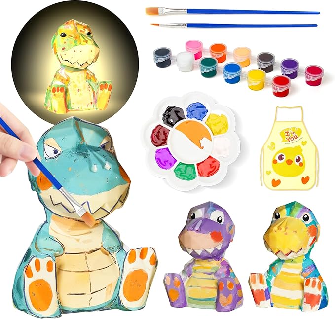 Paint Your Own Dinosaur Lamp Kit, DIY 3D Dinosaur Night Light, Art Supplies Arts and Crafts for Kids Ages 8-12, Creativity Painting Kit Toy for Girl Boy Birthday Gift Ages 3 4 5 6 7 8 9 10 11 12+