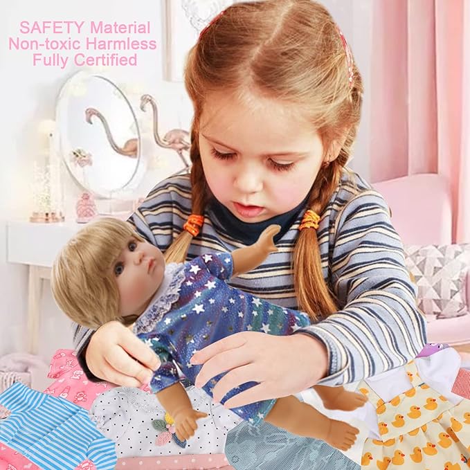 Girl Doll Clothes and Accessories Gift - 8 pcs Alive-Baby Doll Clothes Dress Outfits for 12 Inch Dolls, 6 Complete Sets Clothing of Dresses Cloak Onesies Pajamas …