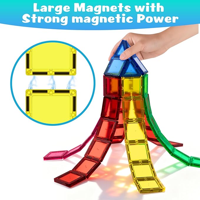 Magnetic Tiles, 32 PCS Giant Magnetic Tiles with Iron Box, Choke-Proof Design with Strong Magnets, STEM Educational Toys for Kids Ages 3+, Portable Building Blocks Gift for Boys/Girls