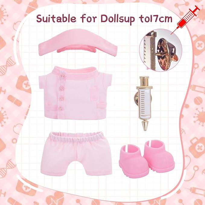 Compatible with Labubu Doll Medical Nurse Outfits Clothes and Accessories Set Designer,17cm Doll Clothes Outfits Use for Labubu(Pink)