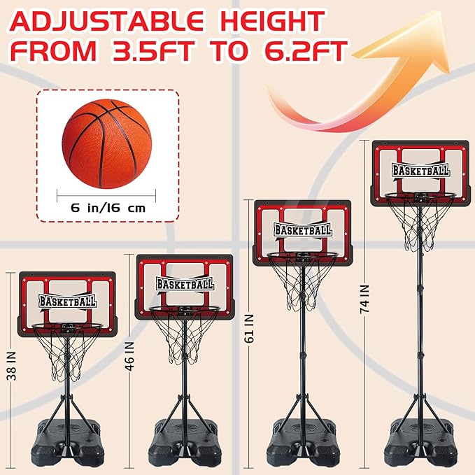 Kids Indoor Basketball Hoop with Stand | Adjustable Height Basketball Goal for Toddlers & Kids | Perfect Sports Gift for Boys Ages 3-8