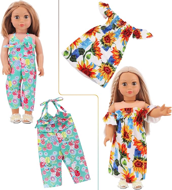 Ecore Fun 10 Sets Doll Clothes for 18 Inch Dolls – 18 pcs Outfits, Dresses, Swimwear, Jumpsuits & Tights | Costume Wardrobe Birthday for Girls