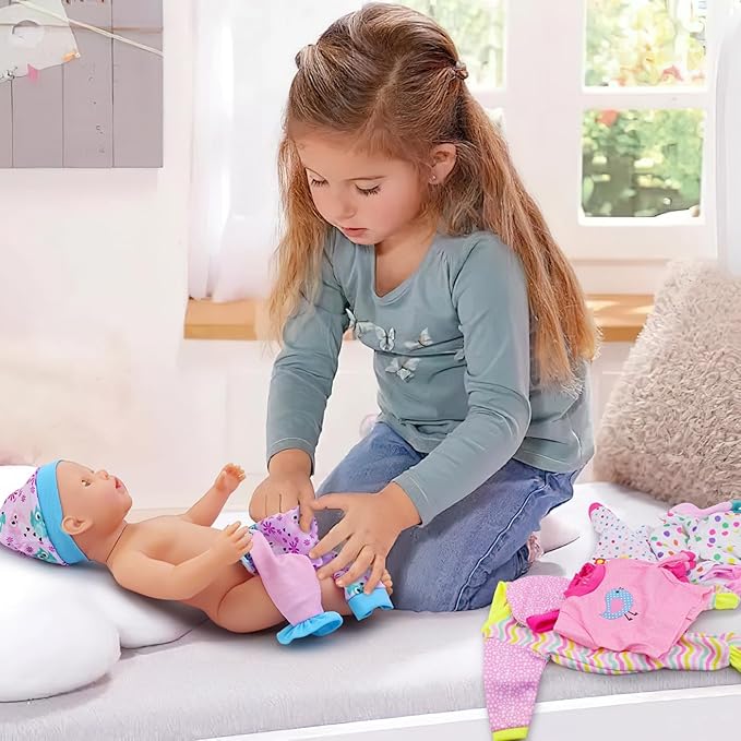 UNICORN ELEMENT 5 Sets Baby Doll Clothes for 14-18 Inch Dolls, 16 Inch Baby Doll Pjs Clothes Outfits and Accessories for New Born Dolls