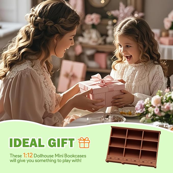 Dollhouse Bookshelf in 1:12 Scale, Part of a Doll House Furniture and Accessories Set with a Realistic Design, This Doll House Bookshelf Makes A Thoughtful Gift for Children and DIY Enthusiasts
