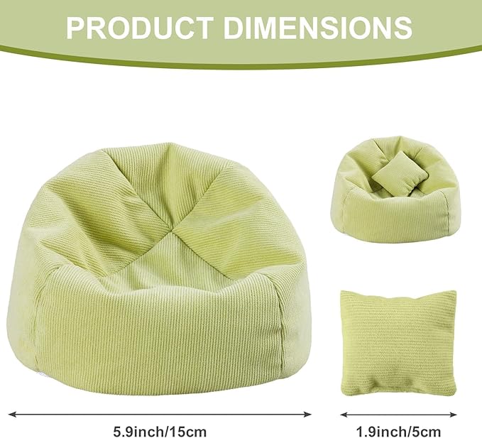 Doll Car Seat Compatible with Labubu, Handmade Bean Bag Chair for 5.9-6.7 inch Doll, Anti-Slip Bottom, Cute Doll Accessories for Display, Fans&Collectors Gifts, Durable Corduroy Fabric (Light Green)