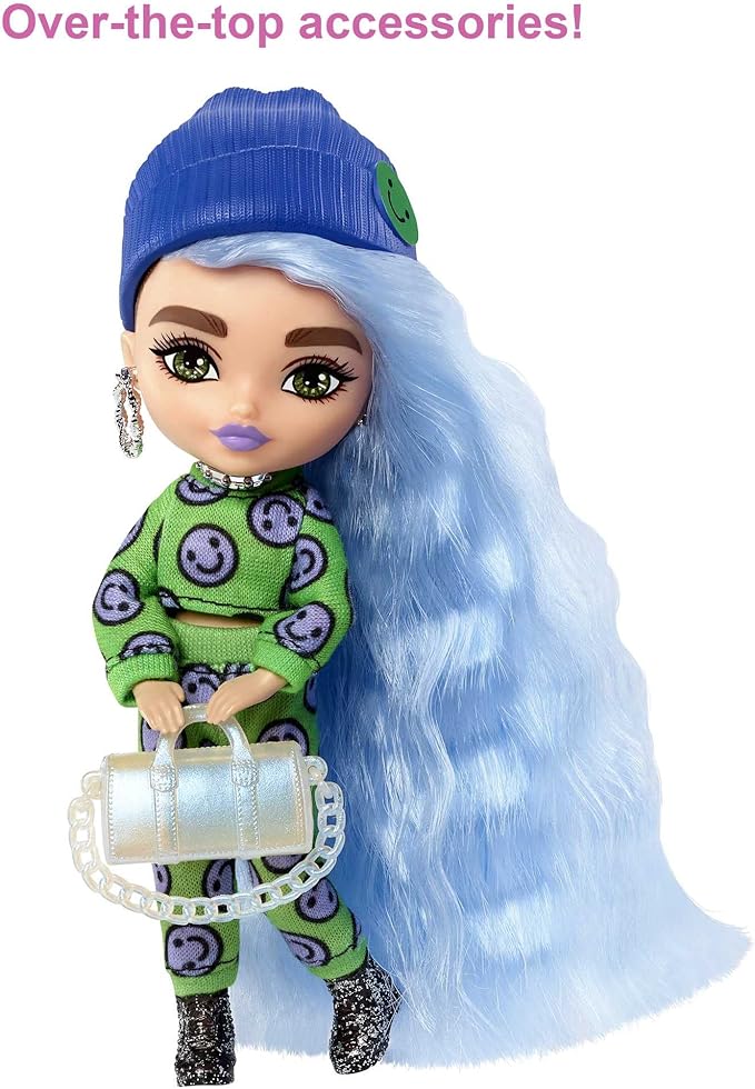 Barbie Extra Minis Doll #3 (5.5 in) Wearing Emoji-Printed 2-Piece Fashion, with Doll Stand & Accessories Including Sunglasses and Purse, Gift for Kids 3 Years Old & Up