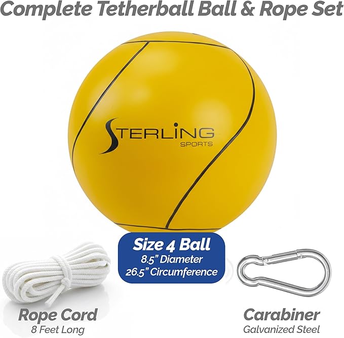 STERLING Sports Full Size Tetherball with Rope Set Neon Collection for Kids Outdoor Backyard Replacement Ball