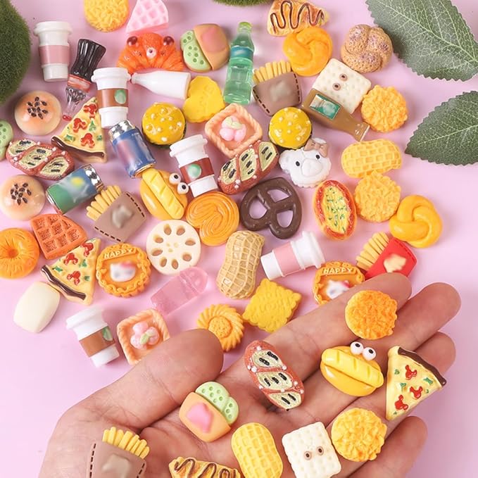 DULEFUN 100pcs Miniature Foods Drink Bottles Toys, Mixed Mini Resin Food Drinks Figures Pretend Play Kitchen Game Party Favor Toy for Dollhouse Accessories Decorations