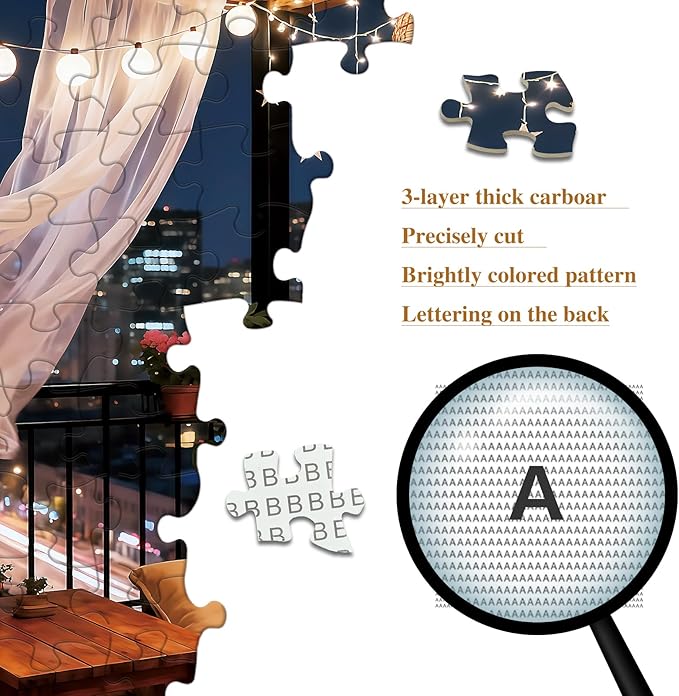 Puzzles for Adults 1024 Pieces Puzzles with Letters on Back Jigsaw Puzzles Night on the Windowsill Puzzle Family Decoration for Valentine Friends Parents（23.86 x 23.86 inches）