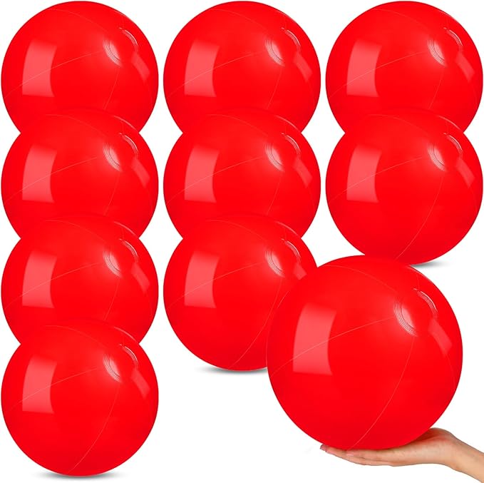 10 Pack Red Beach Ball - 12Inch Blow Up Beach Ball Party Supplies for Kids, Inflatable Floating Balls for Summer Pool Parties, Outdoor Activities & Birthday Decorations(Red)