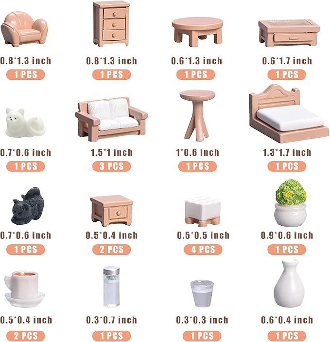 23 Pieces Dollhouse Mini Furniture Decoration Set DIY Accessories Including Dining Room Sitting Living Bedroom Toys for Baby Children Girls