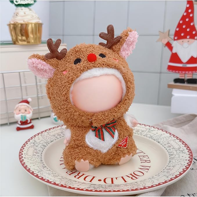 Christmas Clothes for Lu bubu 17cm Dolls(No Doll) Accessories,, Stylish Kawaii Festive Christmas Elk Outfit Set 2 Pieces Suitable for 17cm Doll , Xmas Doll Clothing Set Replacement Brown