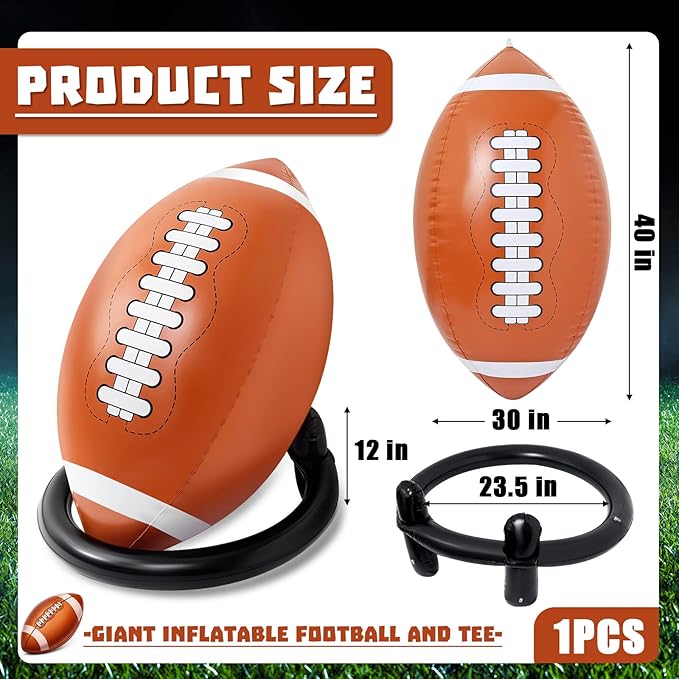 Deekin 40" Giant Jumbo Inflatable Football with Tee Set - Blow up Football Toy for Game Day Tailgate, Outdoor Games, Sport Theme Party & Birthday Supplies, Fun for Kids and Adults