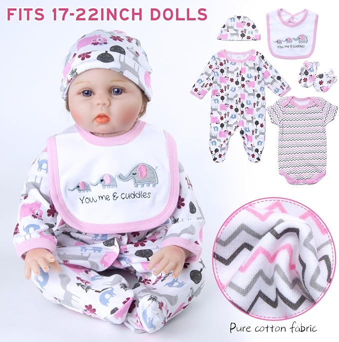 10Pcs Reborn Baby Doll Clothes with Bassinet Blanket Diaper fit 17-22 inch Reborn Dolls Cute Pink Baby Doll Clothes and Accessories Set Newest Design Christmas Gift