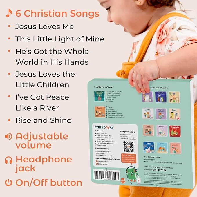 Cali's Books Jesus Loves Me Music Book for Toddlers 1-3 Years Old - Singing Christian Musical Book Kids, Headphone Jack, Interactive Learning Baby Sound Books, Song Toys for Children Girls and Boys