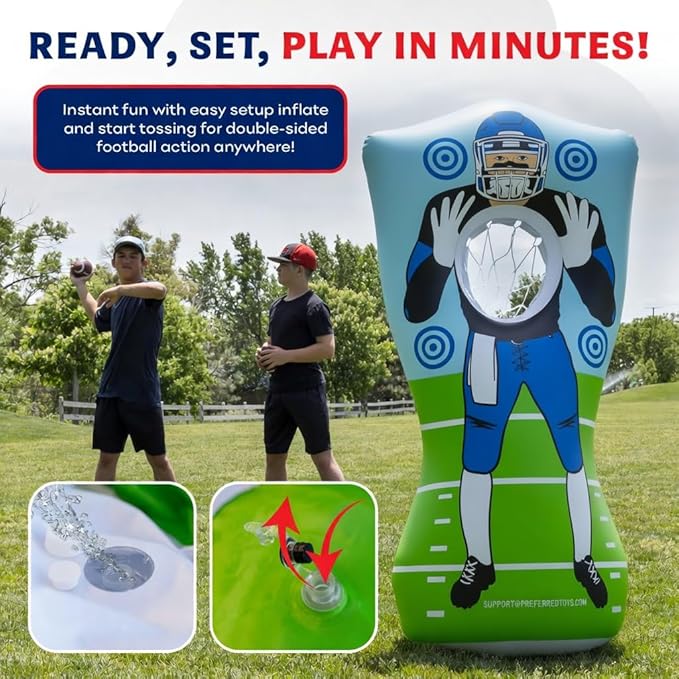 65” Inflatable Football Target Net Toss Game - Double-Sided Throwing Practice Football Stuff with Mini Balls - Backyard Tailgate Party Sports Toy for Kids & Adults